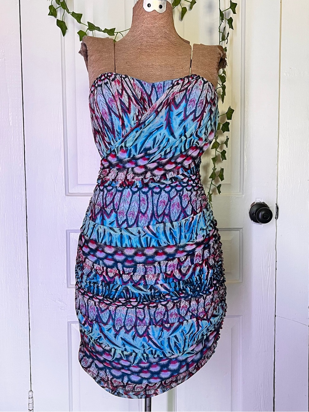 Rampage Blue & Purple Strapless Ruched Mini Dress